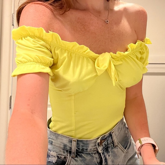 Neon Milkmaid Style Off the Shoulder Bodysuit - Picture 3 of 3